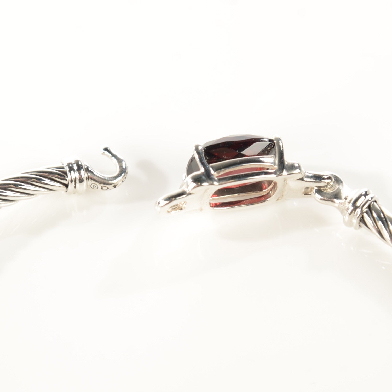 David Yurman Sterling Silver Garnet Diamond 7mm Petite Wheaton Bracelet 4 of 5