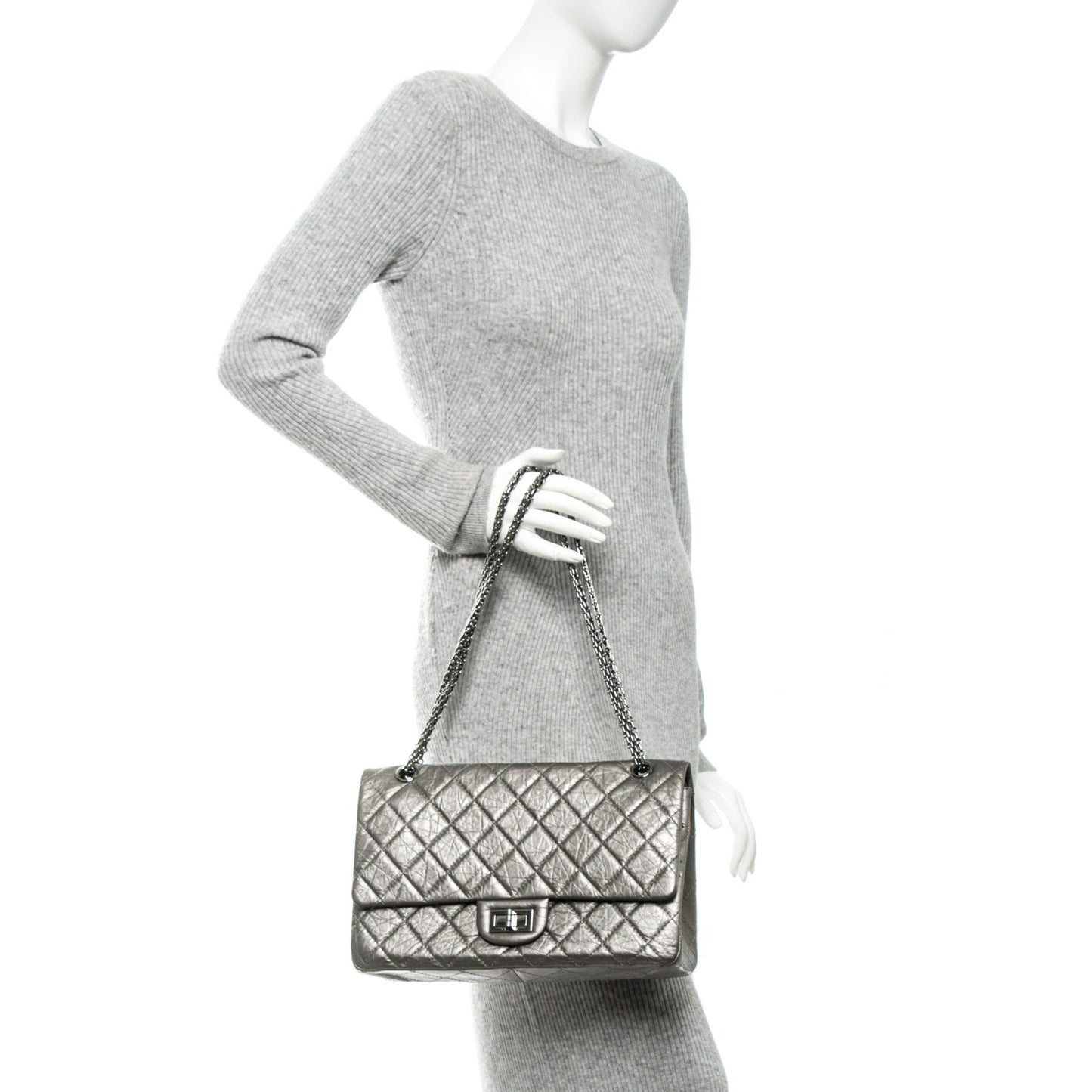 Metallic Aged Calfskin Quilted 2.55 Reissue 227 Flap Silver