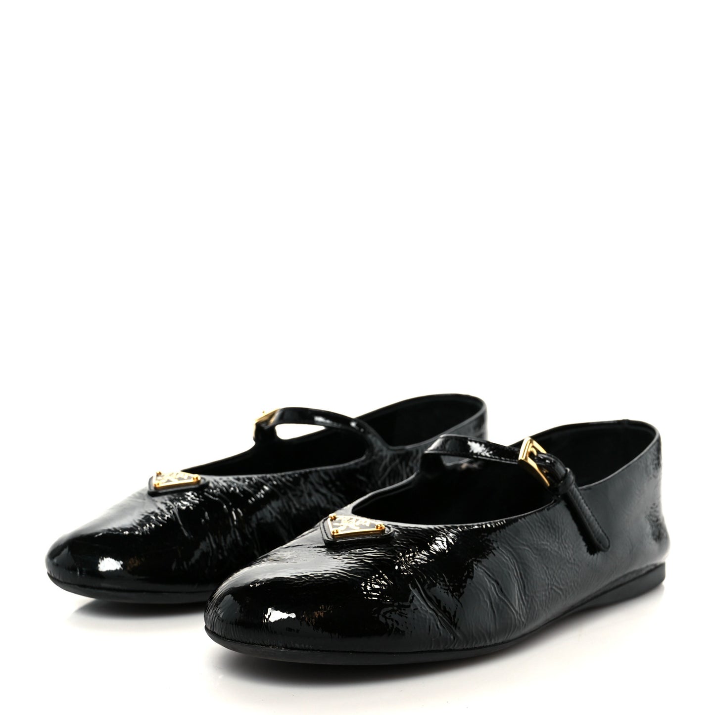 Patent Calfskin Triangle Ballerina Flats 40 Black