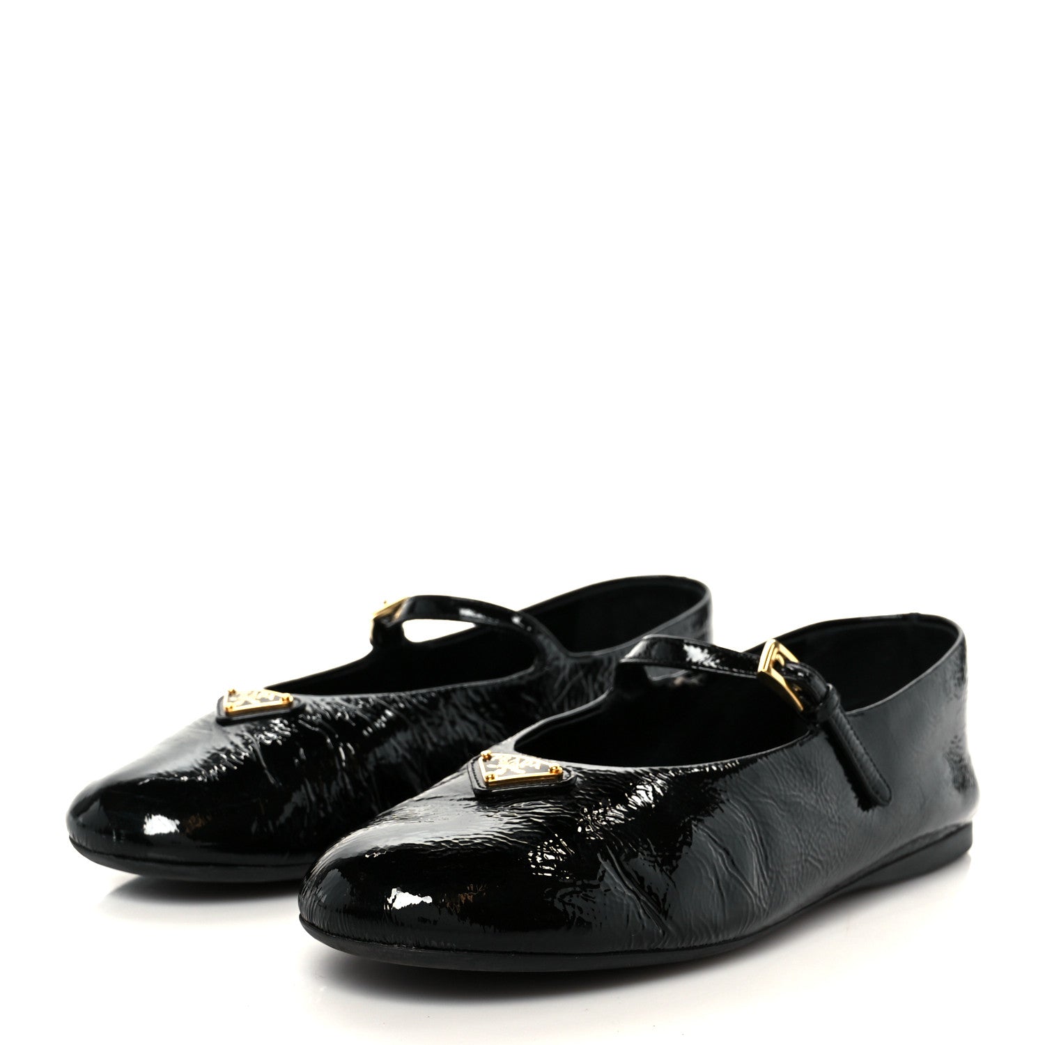 Prada Patent Calfskin Triangle Ballerina Flats 40 Black 4 of 10