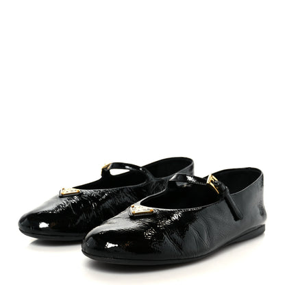 Prada Patent Calfskin Triangle Ballerina Flats 40 Black 4 of 10