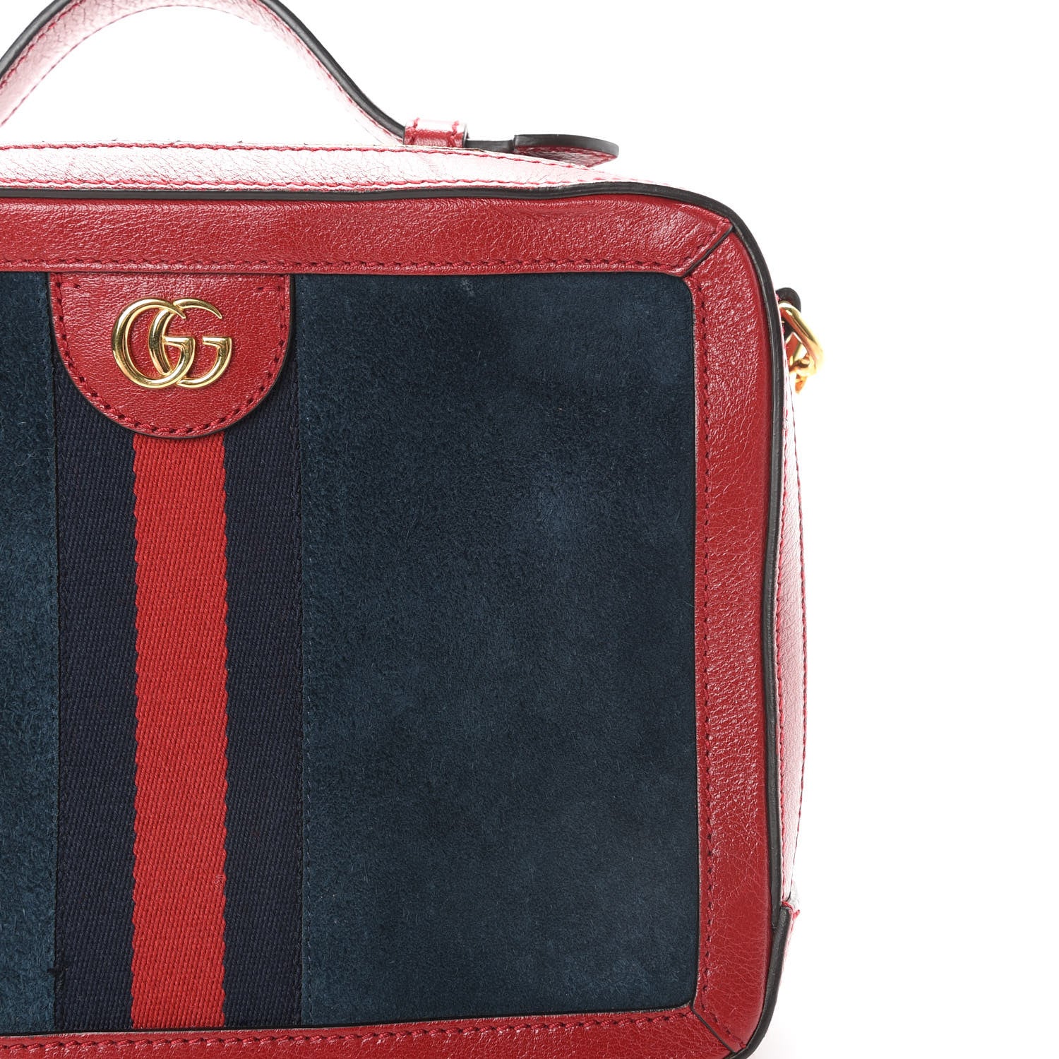 Gucci Suede Calfskin Web Small Ophidia Top Handle Shoulder Bag New Blue Romantic Cherry 11 of 16