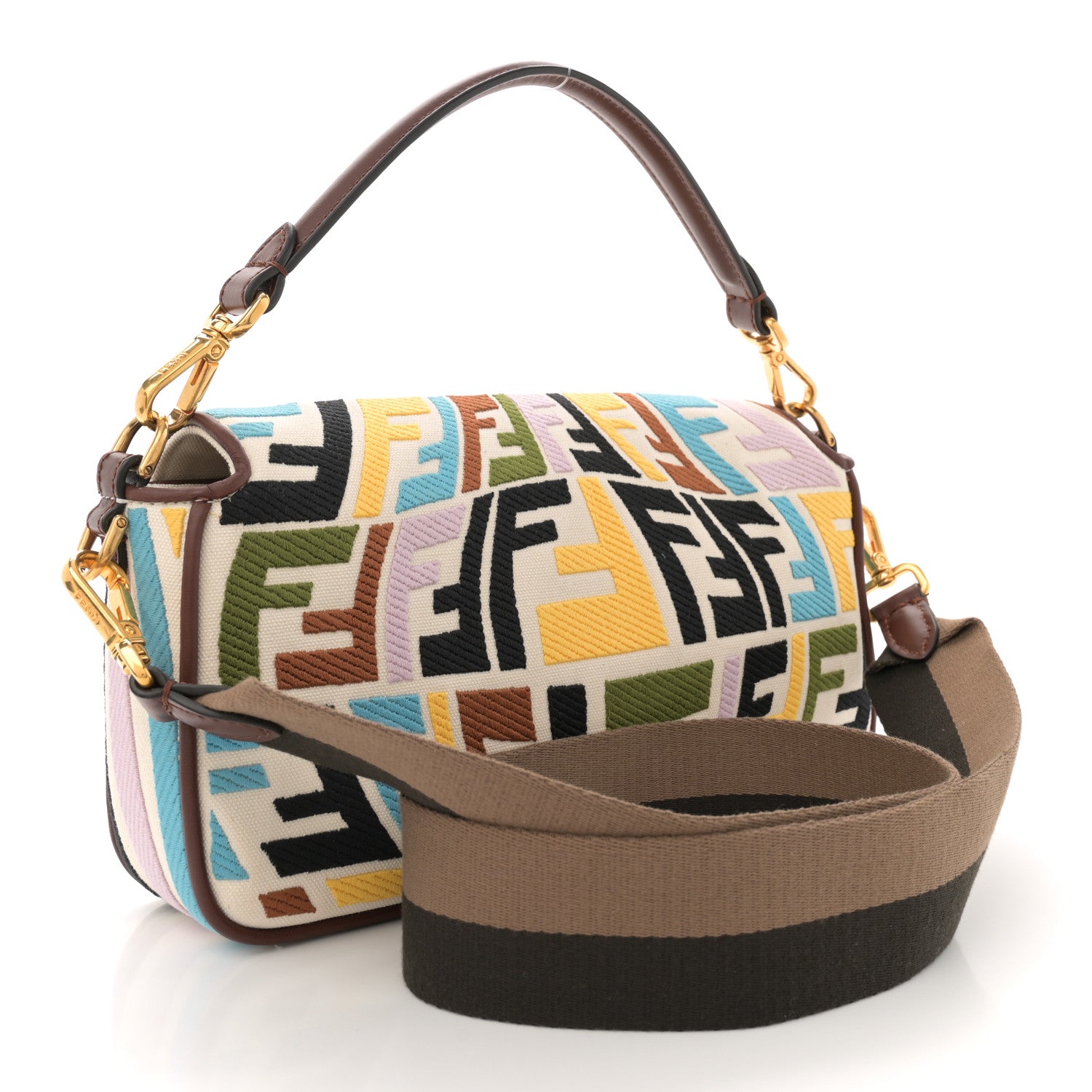 Fendi X SARA COLEMAN Canvas Vitello King Seta FF Fish Eye Embroidered Baguette Grezzo Multicolor Ghianda 3 of 11