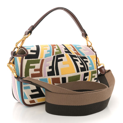 Fendi X SARA COLEMAN Canvas Vitello King Seta FF Fish Eye Embroidered Baguette Grezzo Multicolor Ghianda 3 of 11