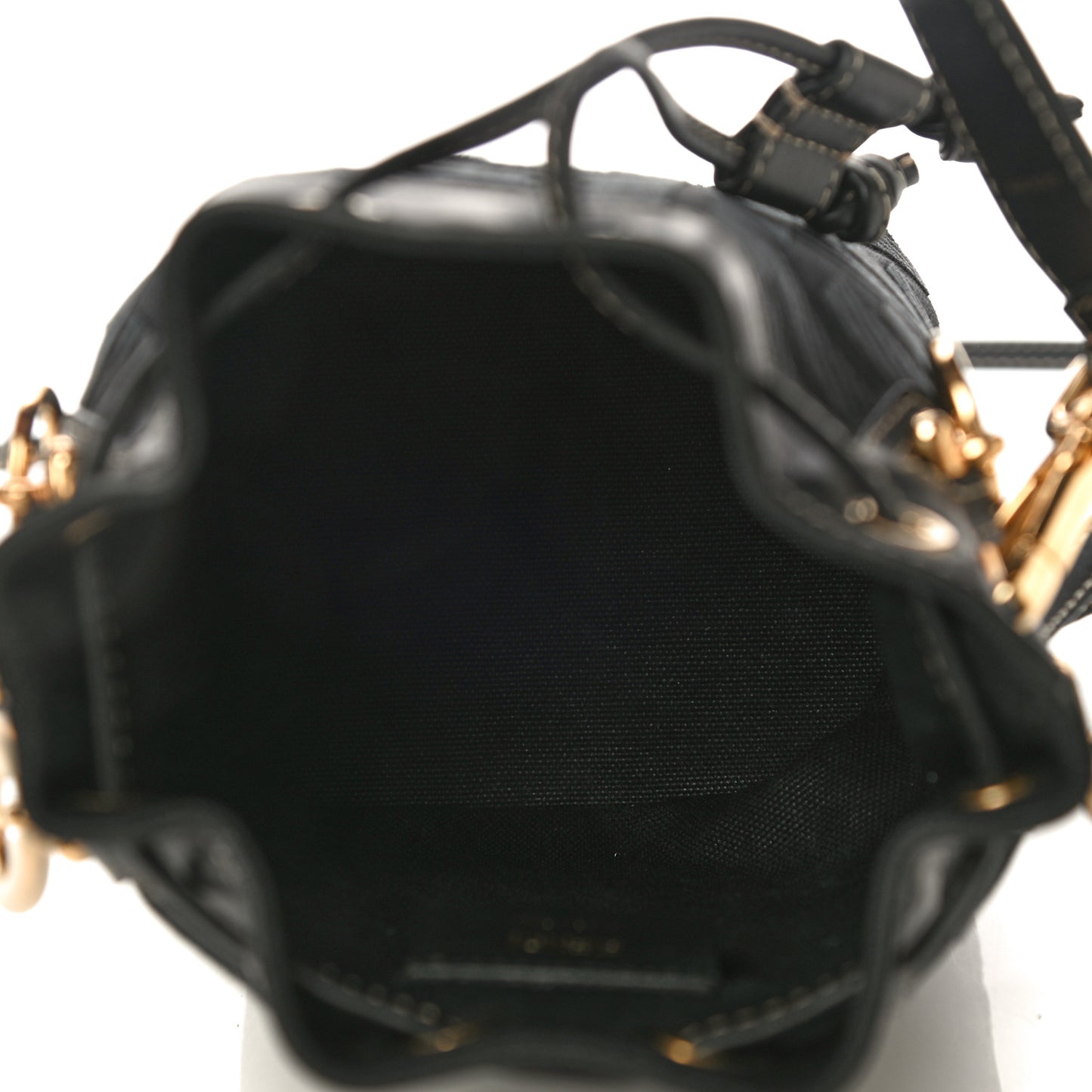 Canvas Vitello King F is Fendi FF Embroidered Mini Mon Tresor Bucket Bag Black