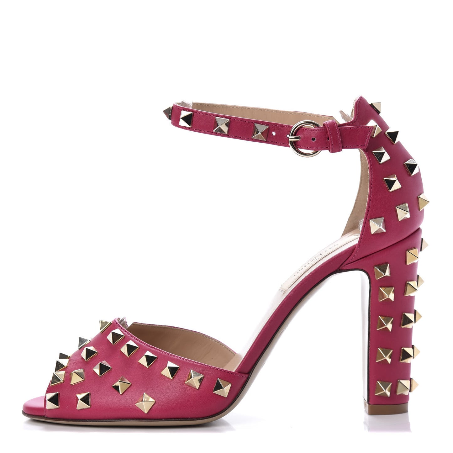 Nappa Rockstud All Over Peep Toe Ankle Strap Sandals 38 Dark Pink