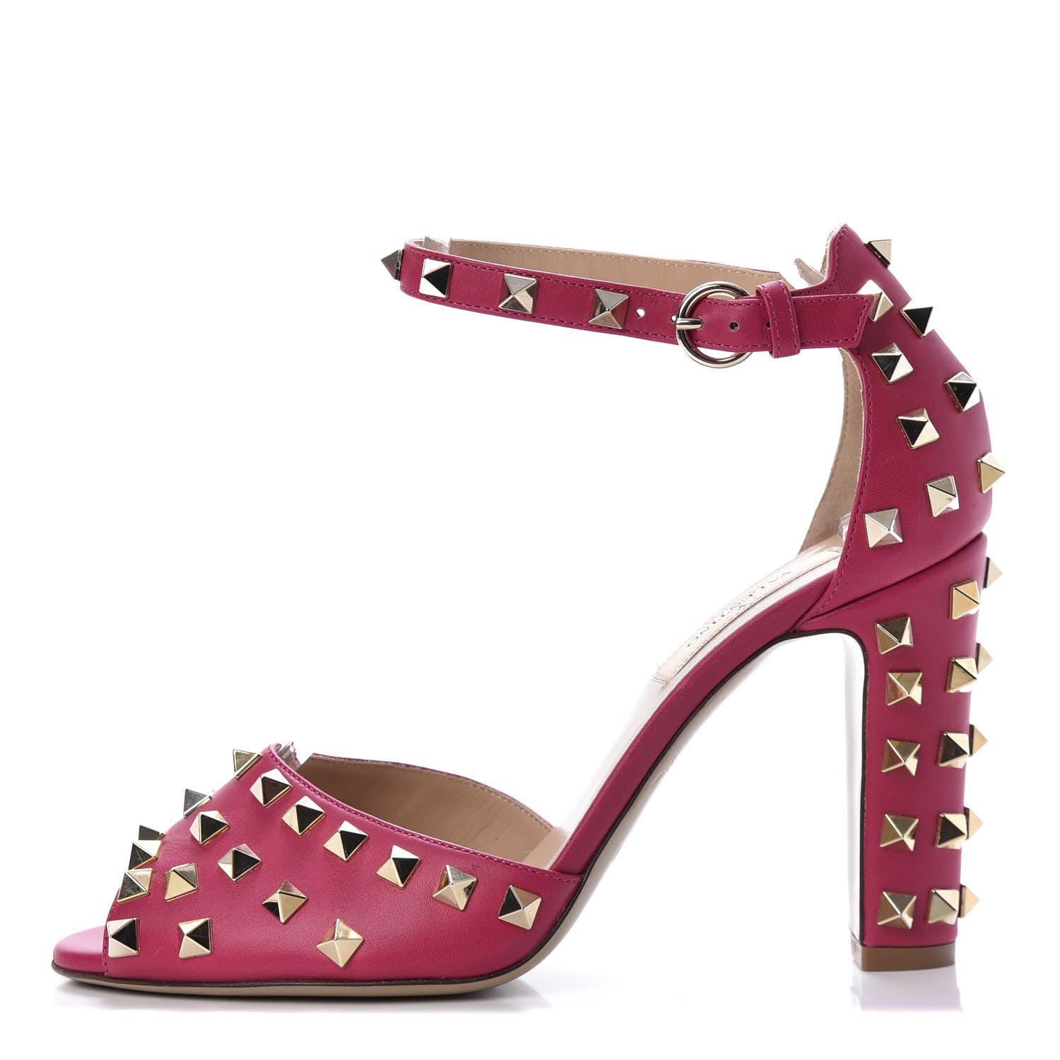 Valentino Garavani Nappa Rockstud All Over Peep Toe Ankle Strap Sandals 38 Dark Pink 1 of 8