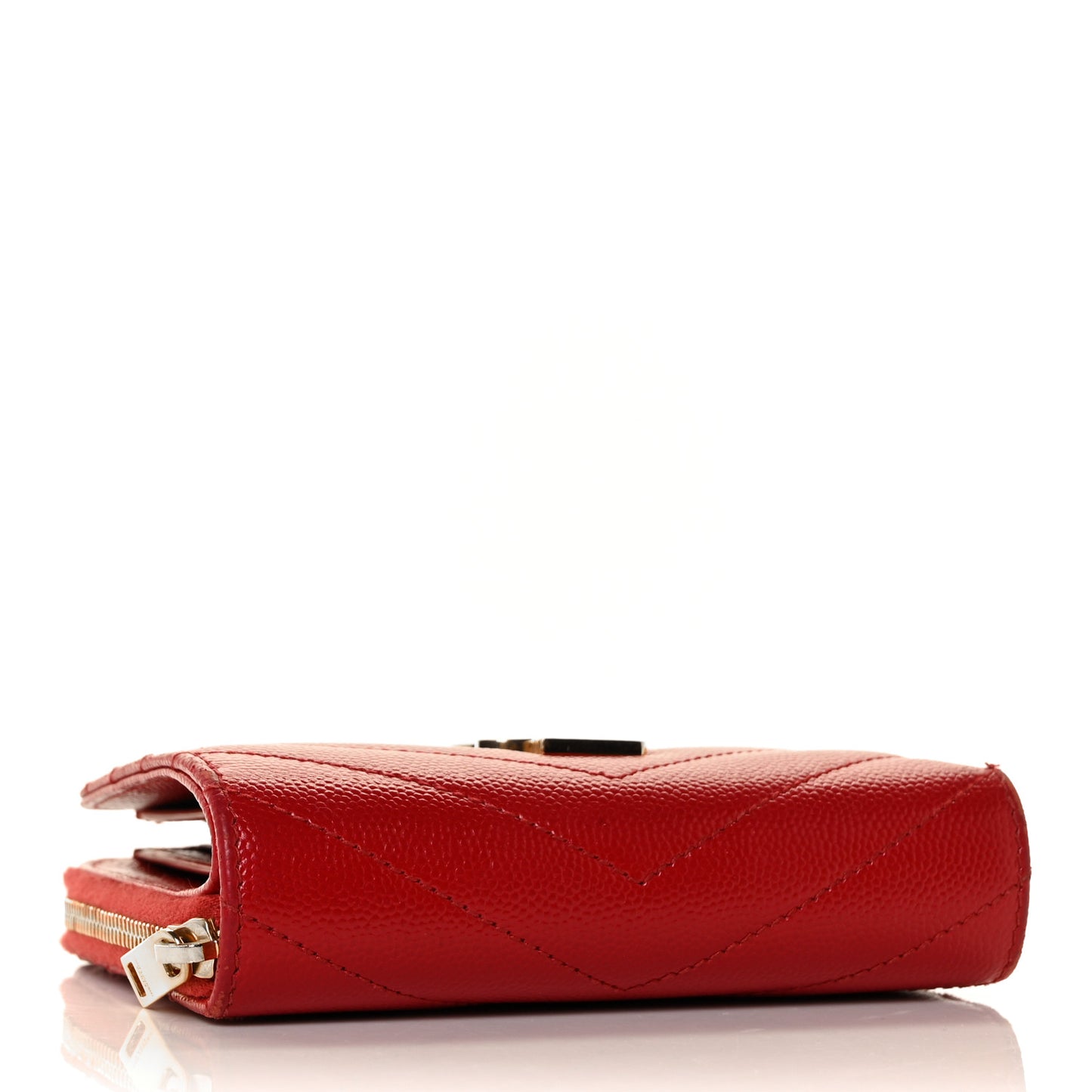 Grain De Poudre Matelasse Chevron Monogram Compact Zip Around Wallet Red