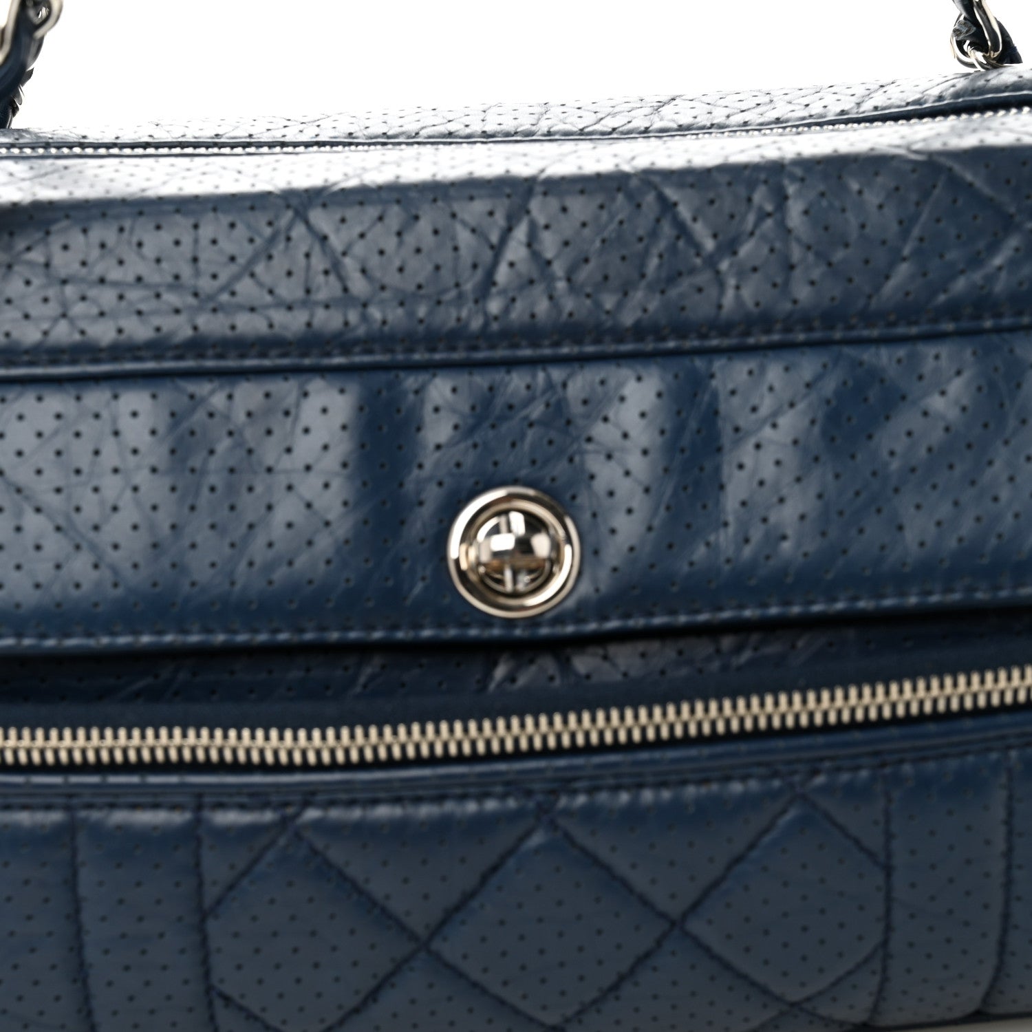Chanel Calfskin Perforated 50's Satchel Marine Fonce 9 of 12