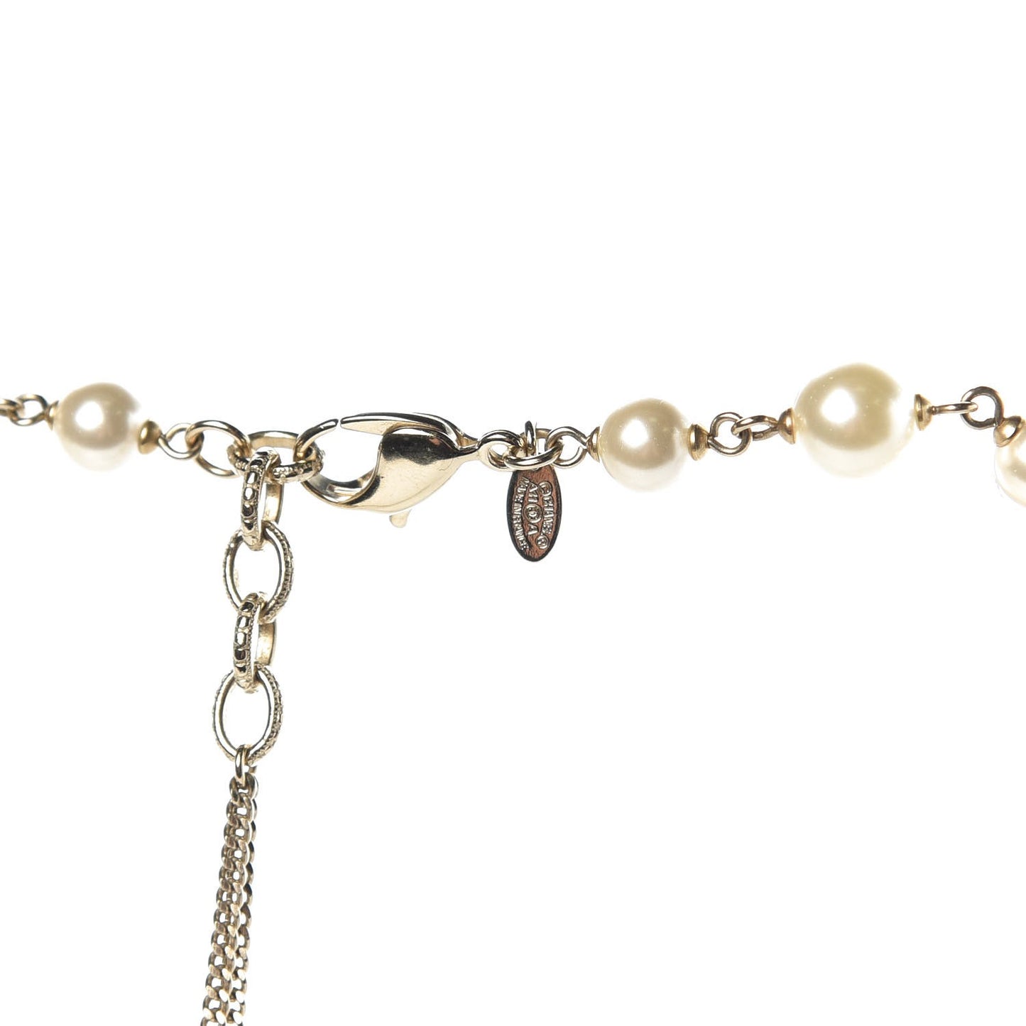 Pearl Baguette Crystal CC Long Necklace Gold