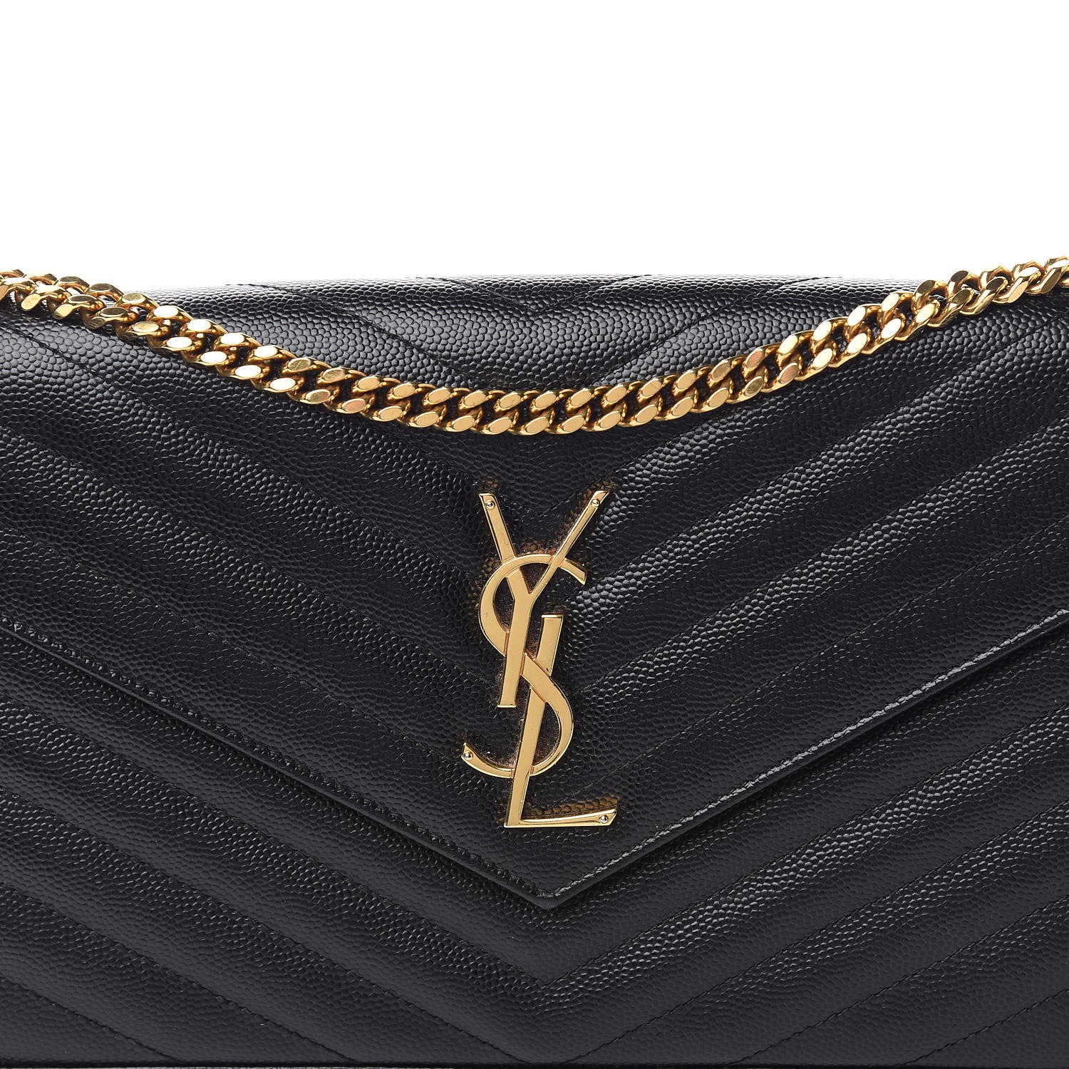 Saint Laurent Grain De Poudre Matelasse Chevron Monogram Chain Wallet Black 6 of 10