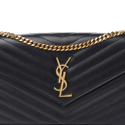 Saint Laurent Grain De Poudre Matelasse Chevron Monogram Chain Wallet Black 6 of 10
