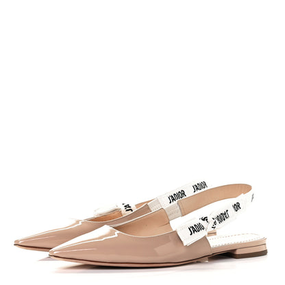 Christian Dior Patent Ribbon J'Adior Slingback Ballet Flats 37 Nude 3 of 8