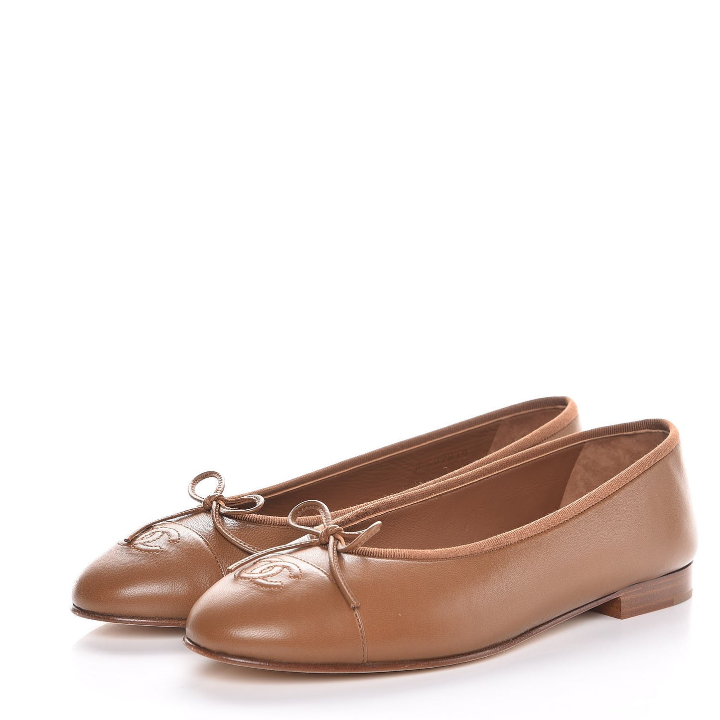 Lambskin Cap Toe Ballerina Flats 40.5 Camel
