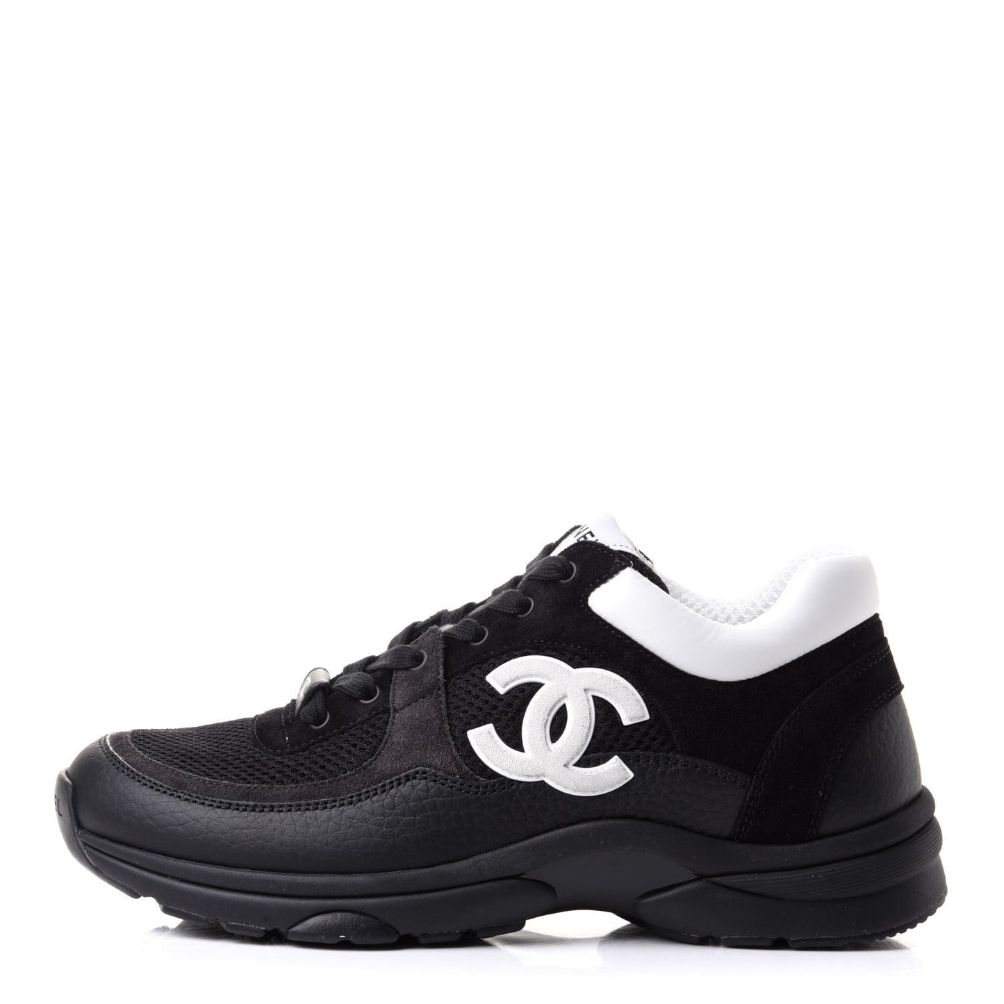 Mesh Suede Grained Calfskin Womens CC Sneakers 38 Black White