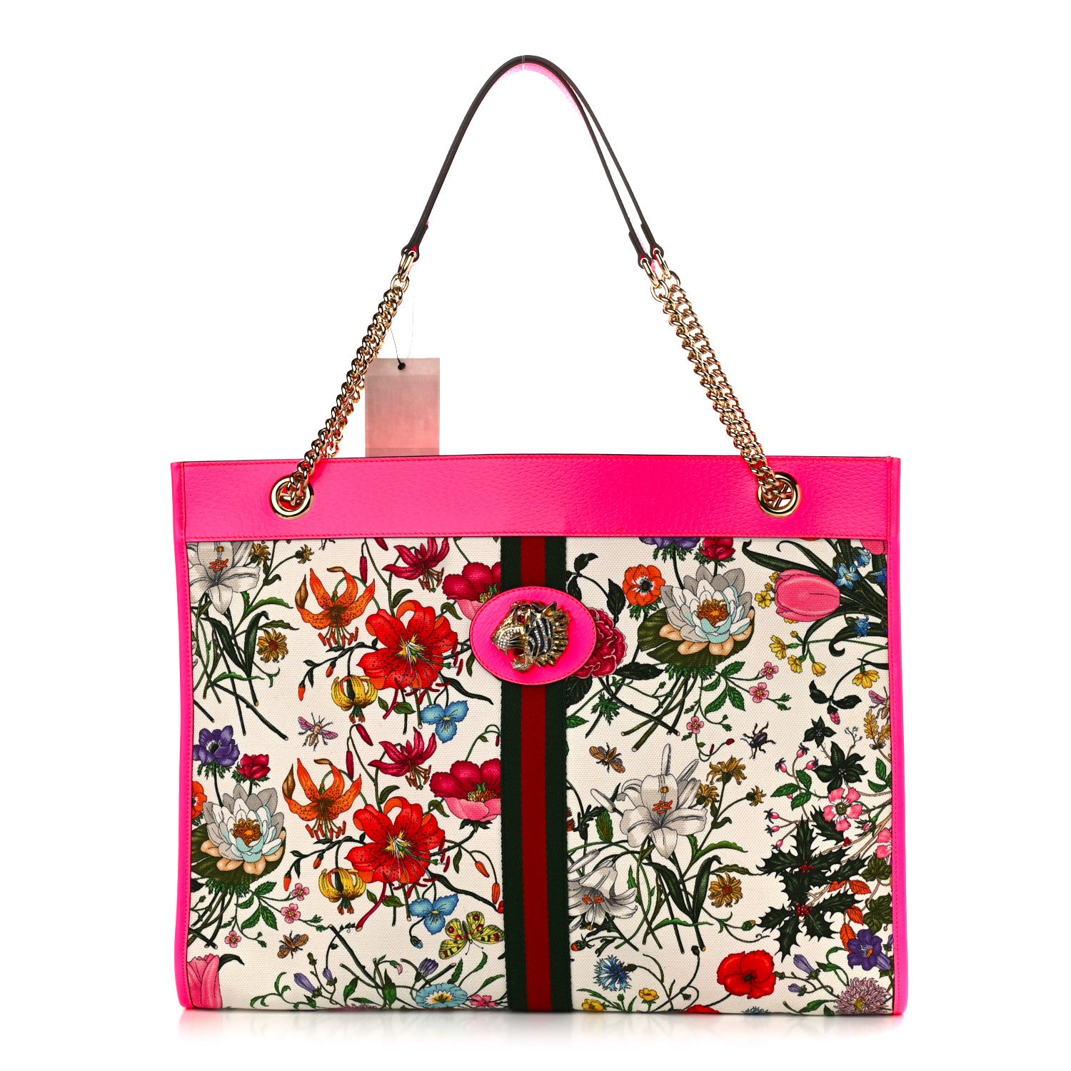 Gucci Canvas Flora Large Rajah Chain Tote White Multicolor Fuxia Fluo 3 of 12