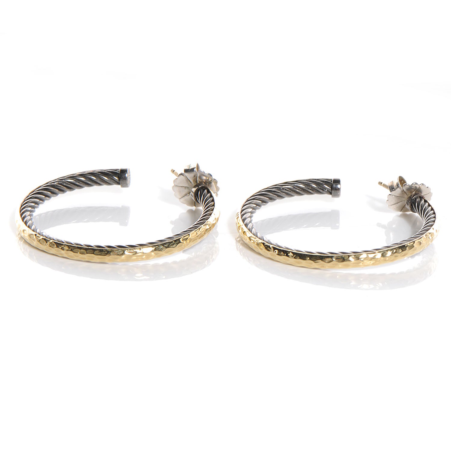 David Yurman 18k Gold and Sterling Silver Hoop Earrings 4 of 5