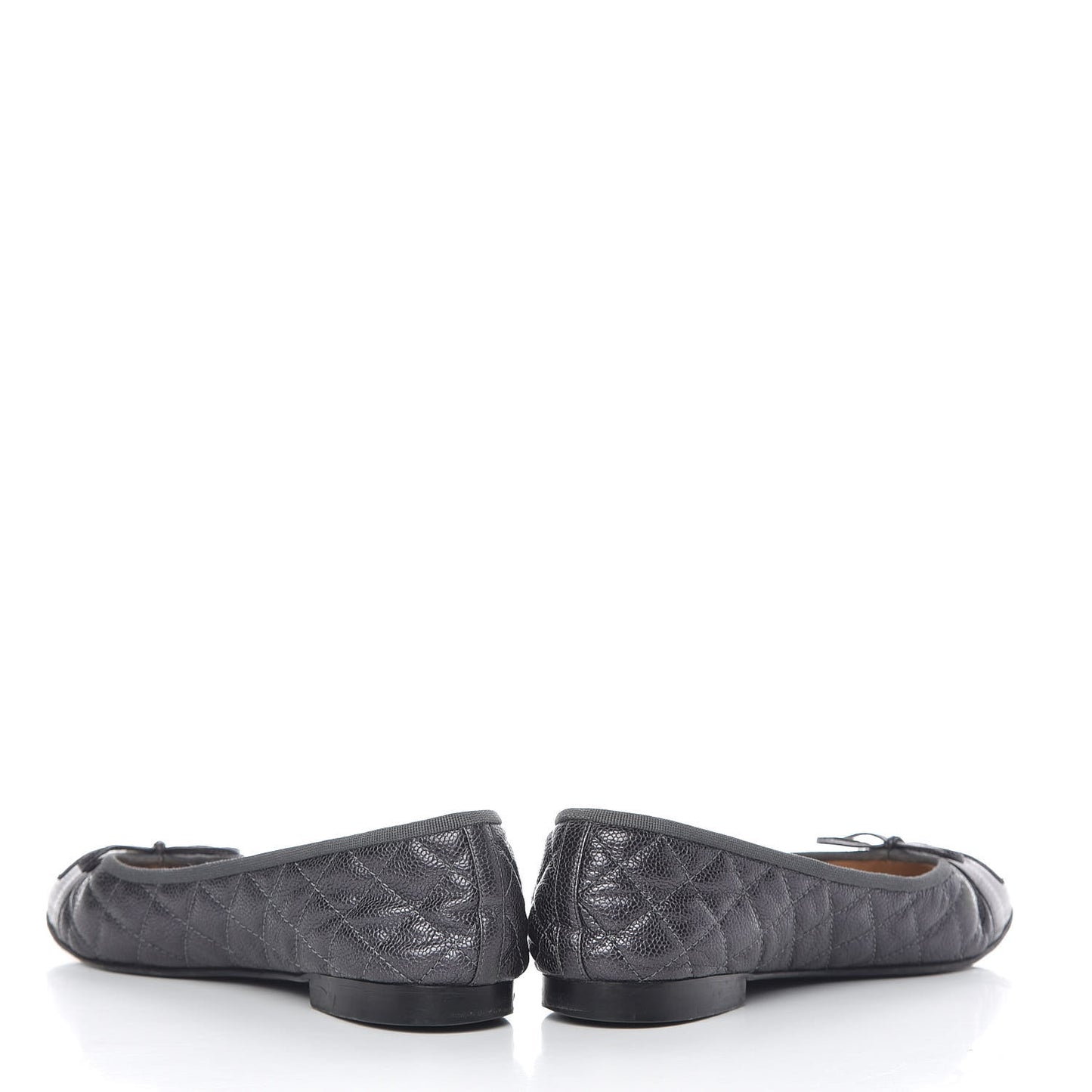 Metallic Caviar Quilted Cap Toe Ballerina Flats 41 Anthracite