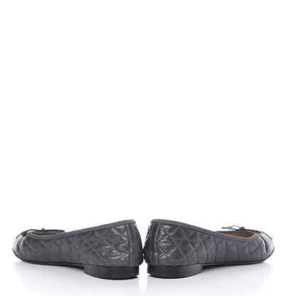 Chanel Metallic Caviar Quilted Cap Toe Ballerina Flats 41 Anthracite 6 of 19