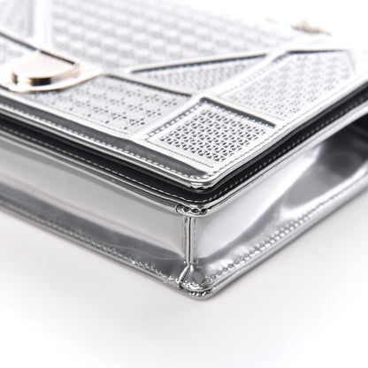 Christian Dior Metallic Patent Micro-Cannage Diorama Wallet on Chain Pouch Silver 6 of 9