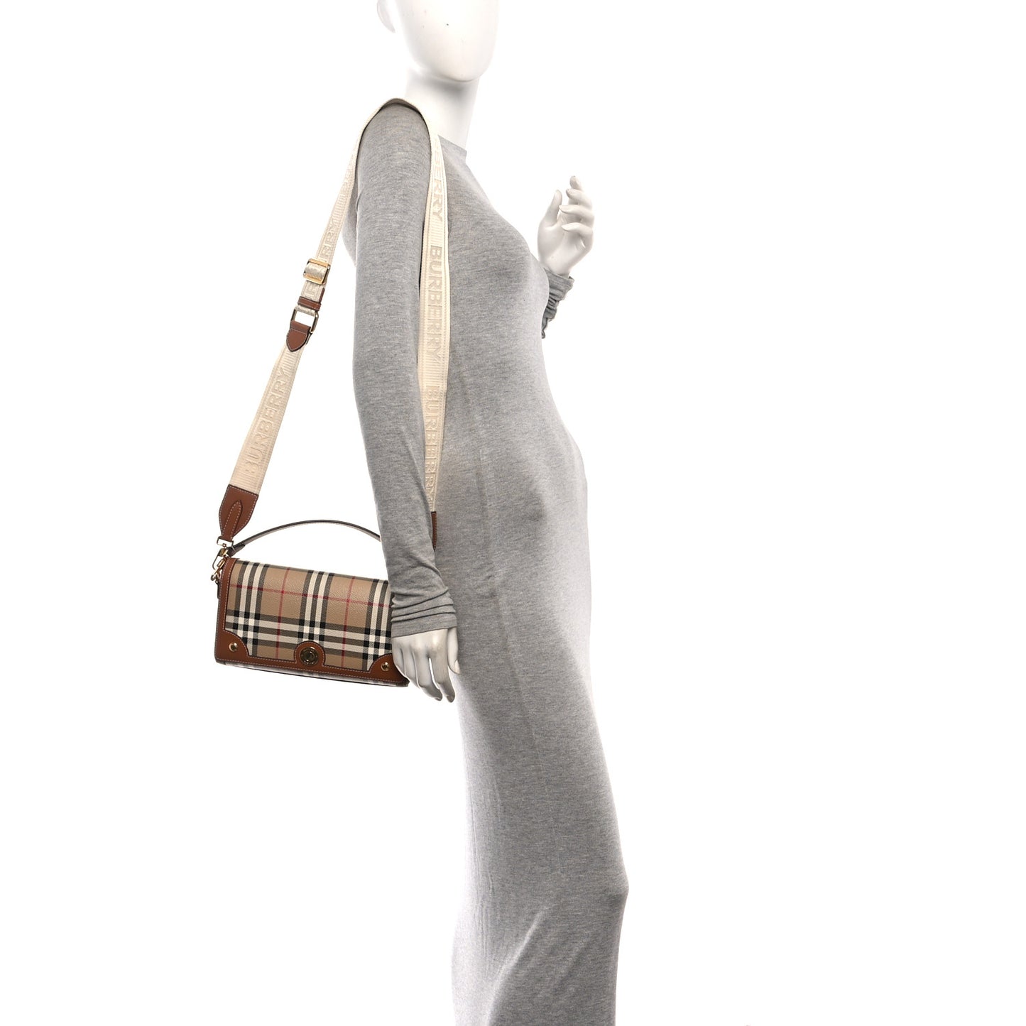 Coated Canvas Calfskin Vintage Check Small Note Crossbody Bag Briar Brown