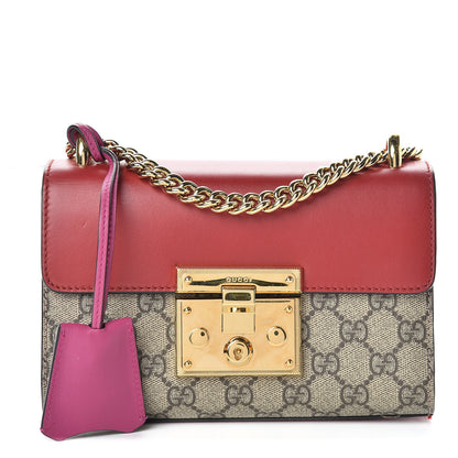 Gucci GG Supreme Monogram Calfskin Small Padlock Shoulder Bag Beige Hibiscus Red New Rosette 1 of 14