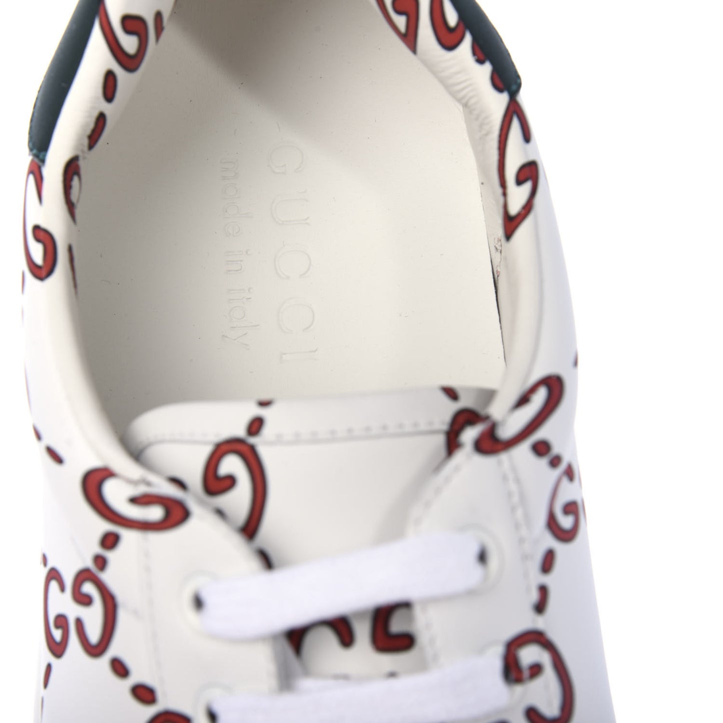 Calfskin GucciGhost Print Mens Ace Sneakers 9 White Hibiscus Red