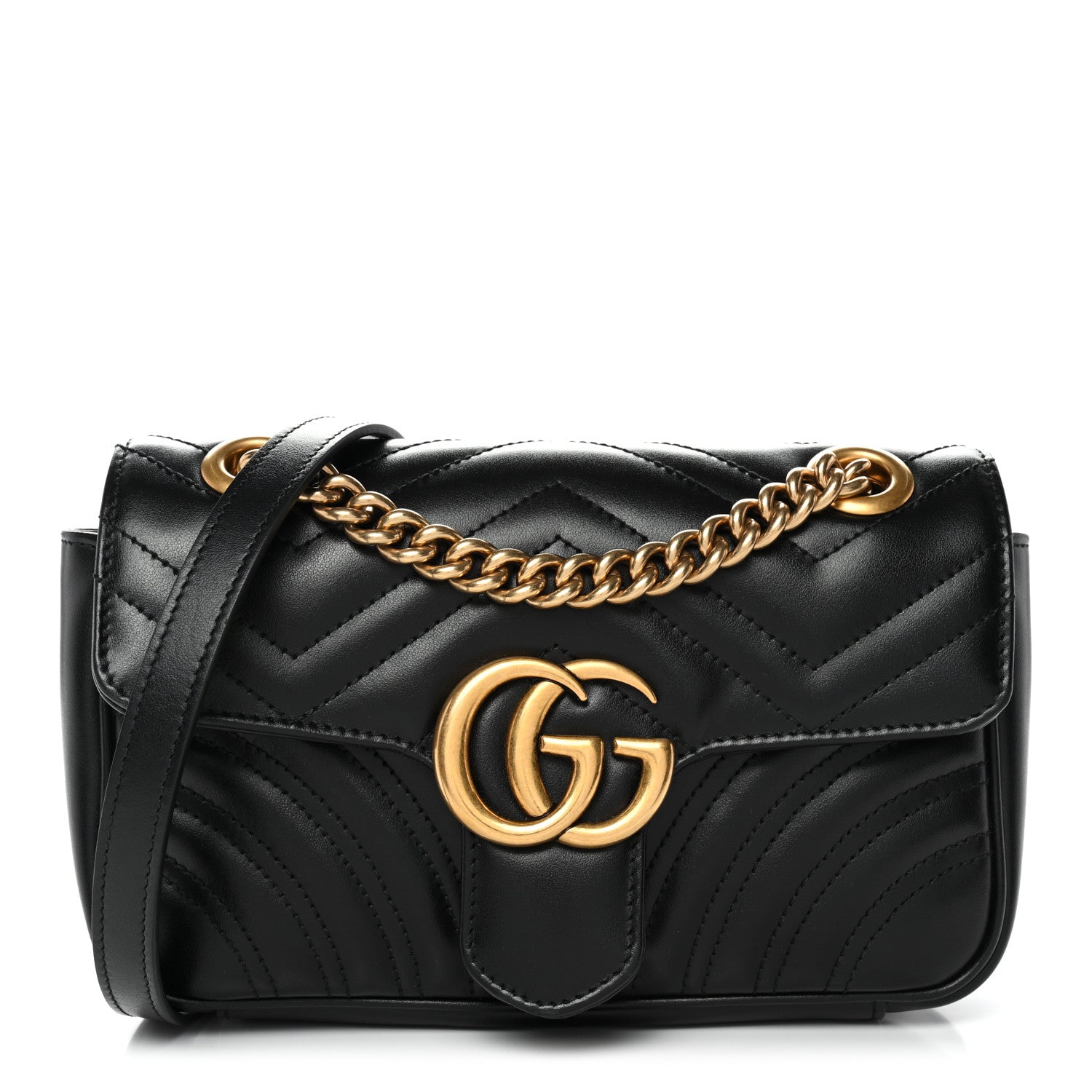 Gucci Calfskin Matelasse Mini GG Marmont Shoulder Bag Black 1 of 13