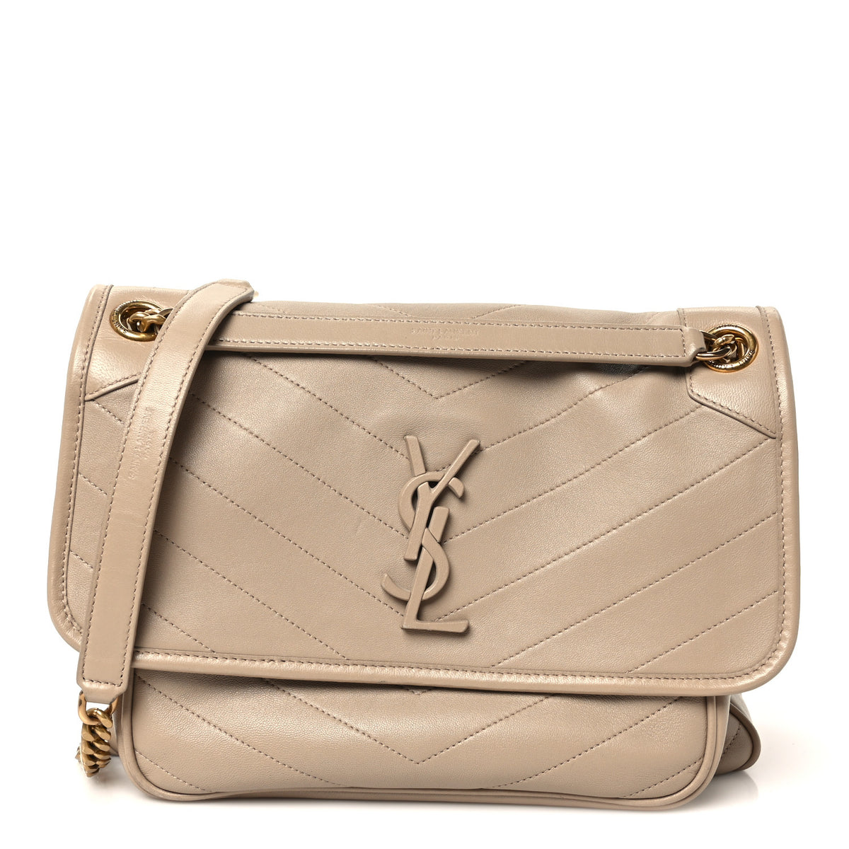 Saint Laurent Lambskin Matelasse Monogram Medium Niki Chain Satchel Dark Beige 1 of 11