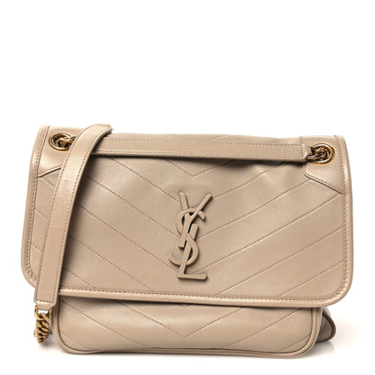 Saint Laurent Lambskin Matelasse Monogram Medium Niki Chain Satchel Dark Beige 1 of 11