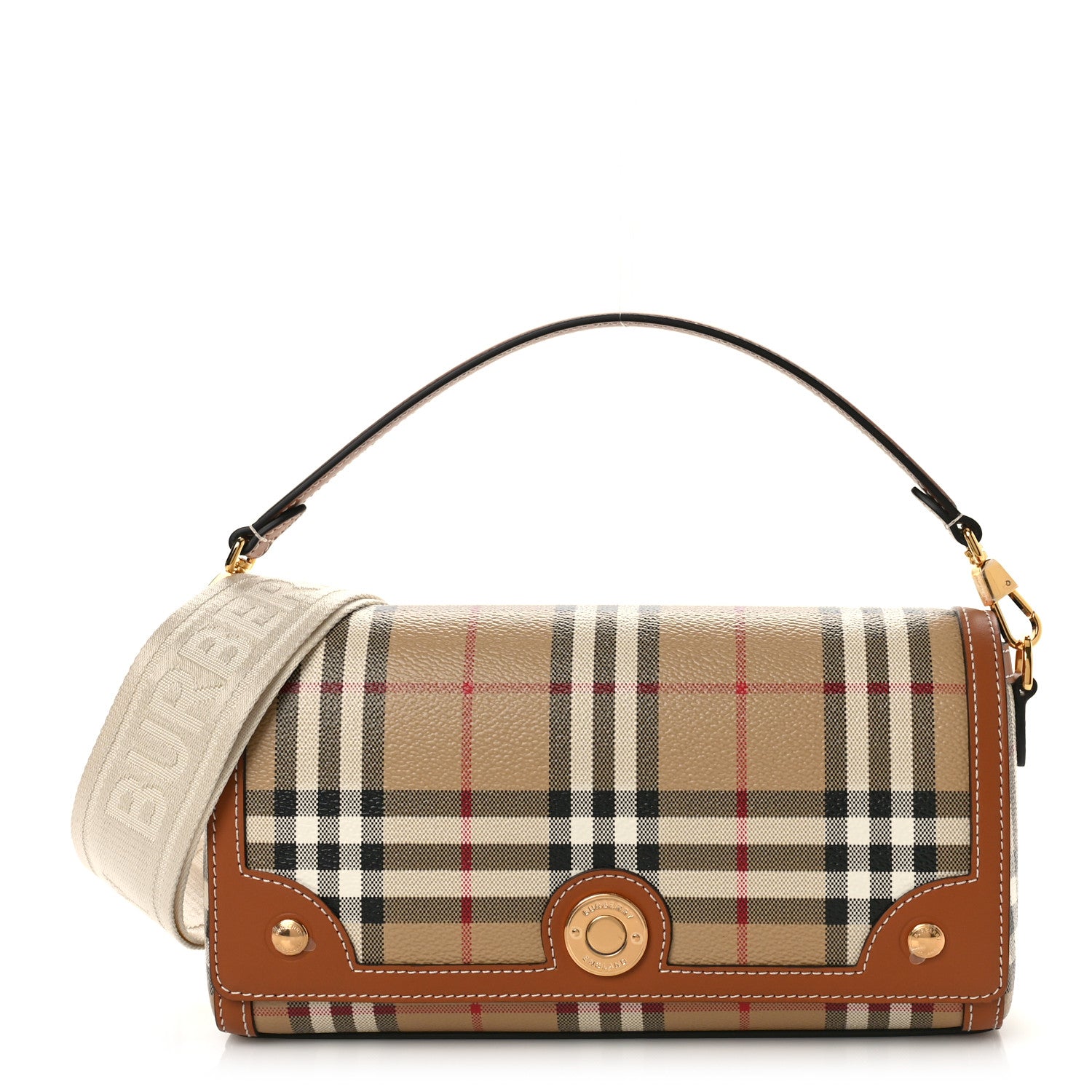 Burberry Coated Canvas Calfskin Vintage Check Medium Note Crossbody Bag Brown 1 of 8