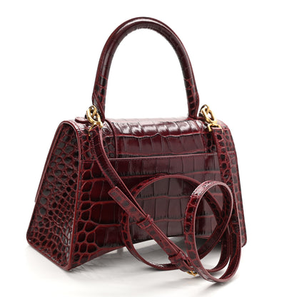 Balenciaga Shiny Calfskin Crocodile Embossed Small Hourglass Top Handle Bag Dark Red 3 of 7