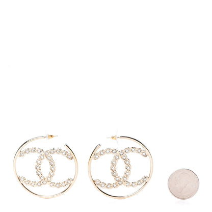 Chanel Crystal CC Hoop Earrings Gold 2 of 4
