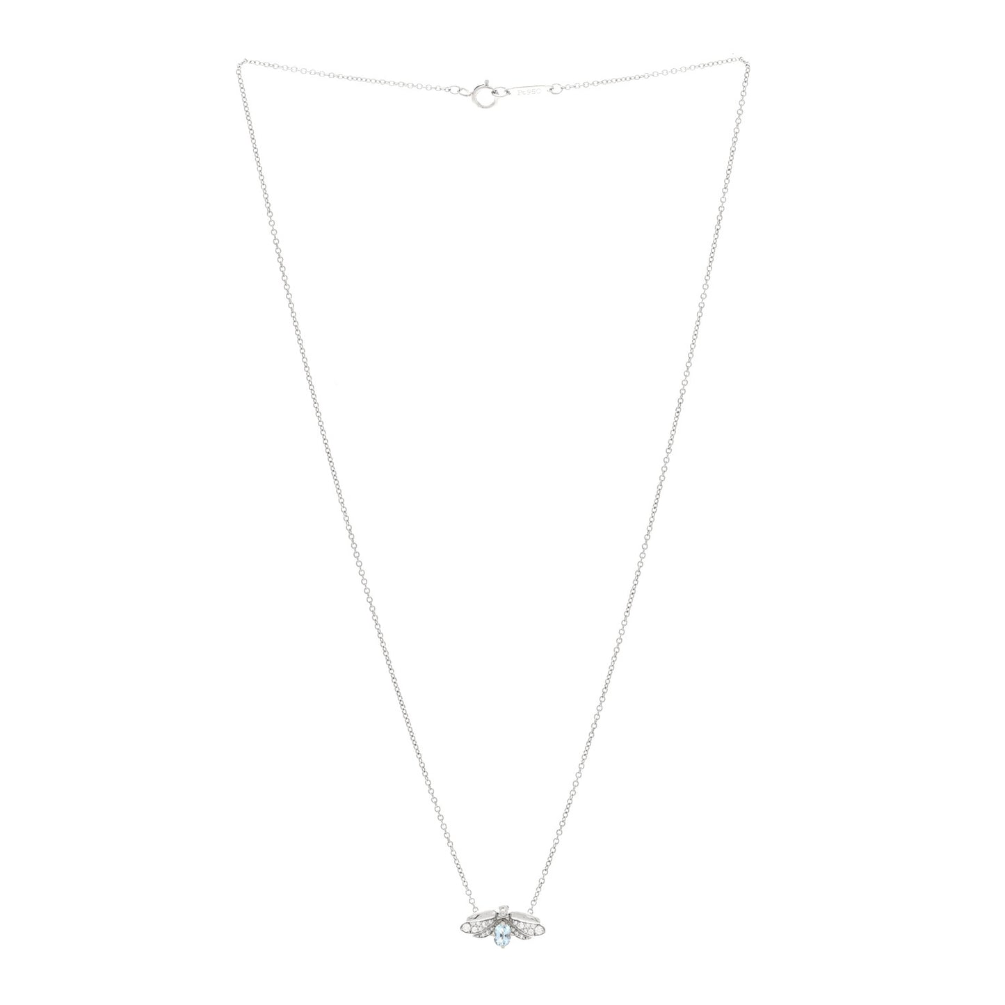 Platinum Diamond Aquamarine Paper Flowers Firefly Pendant Necklace