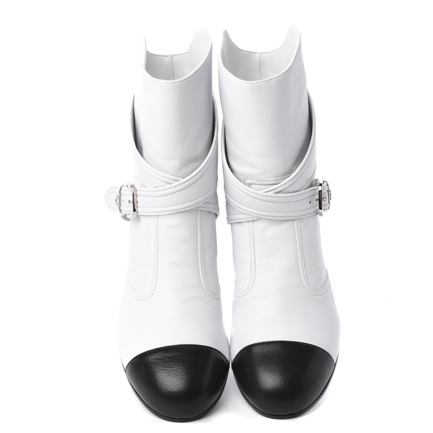 Chanel Lambskin Goatskin Cap Toe Boots 37 White Black 5 of 11