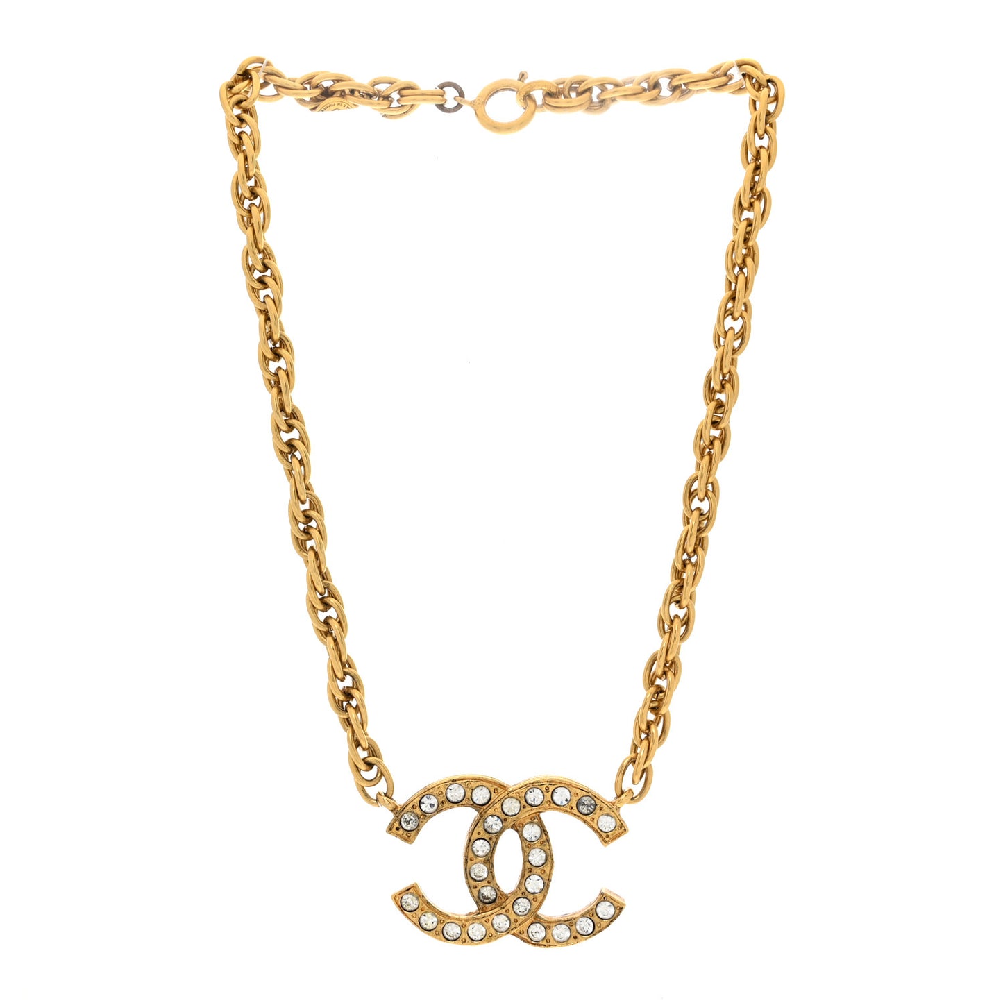 Crystal Chain Link CC Choker Necklace Gold