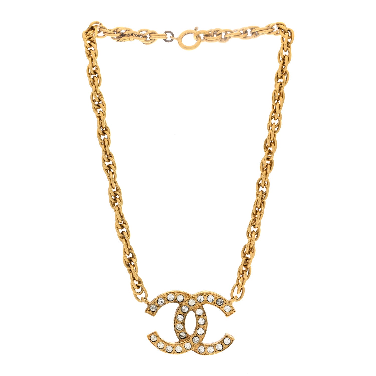 Chanel Crystal Chain Link CC Choker Necklace Gold 3 of 5