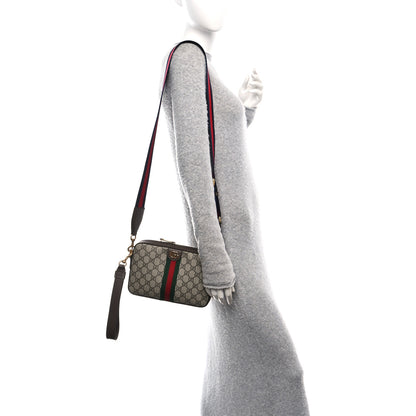 Gucci GG Supreme Monogram Textured Dollar Calfskin Web Ophidia Wristlet Shoulder Bag Beige Ebony New Acero 2 of 12