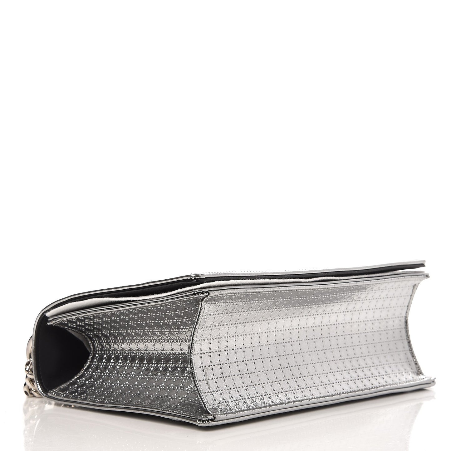 Metallic Patent Micro-Cannage Medium Diorama Flap Bag Silver