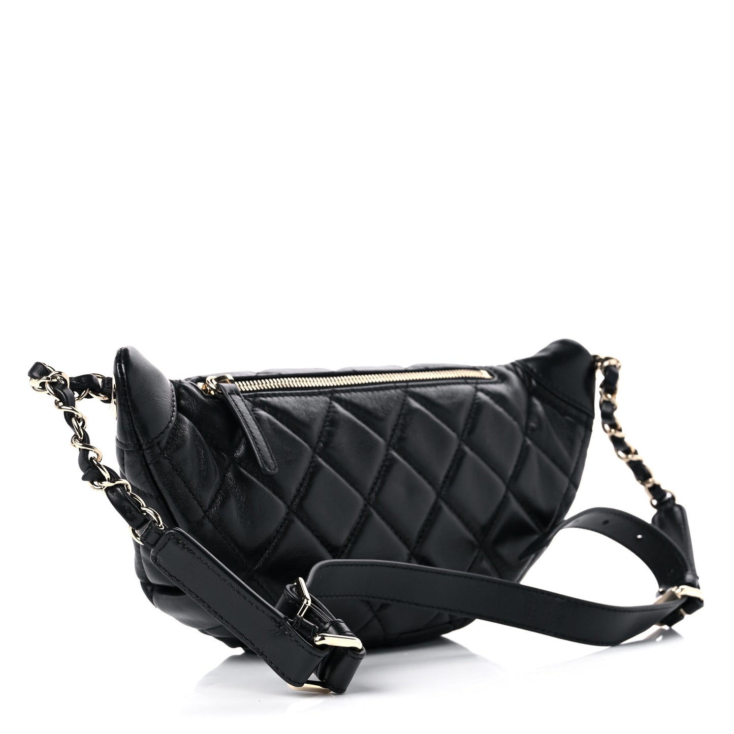 Lambskin Quilted Waist Bag Fanny Pack Black