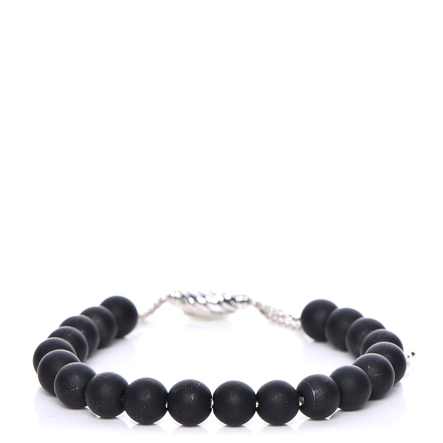 David Yurman Sterling Silver Black Onyx 8mm Spiritual Beads Adjustable Bracelet 1 of 4