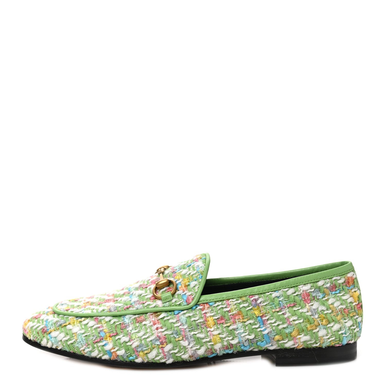 Gucci Tweed Multicolor Malaga Kid Horsebit Womens Jordaan Loafers 38 Green Multicolor 1 of 10