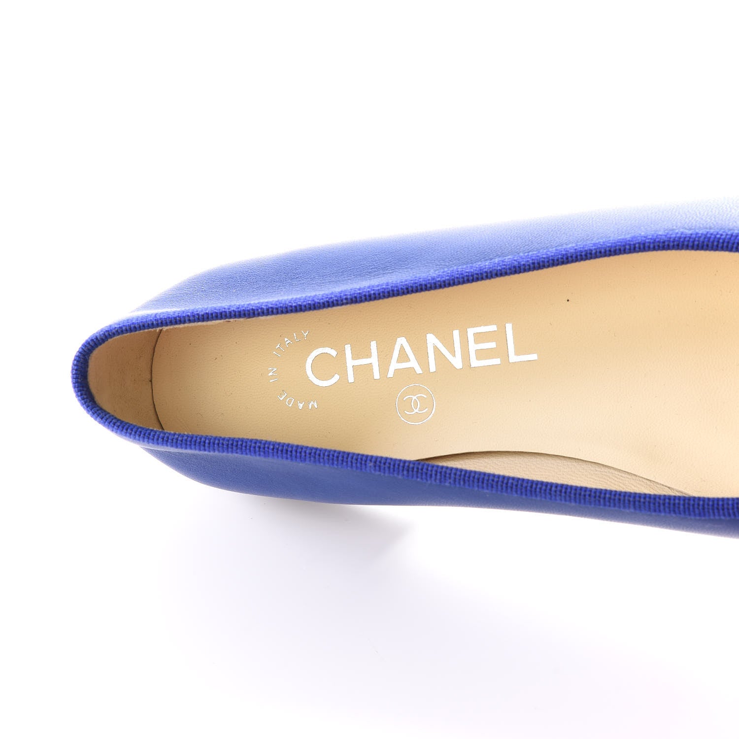 Chanel Lambskin Cap Toe CC Ballerina Flats 35 Blue Black 7 of 8
