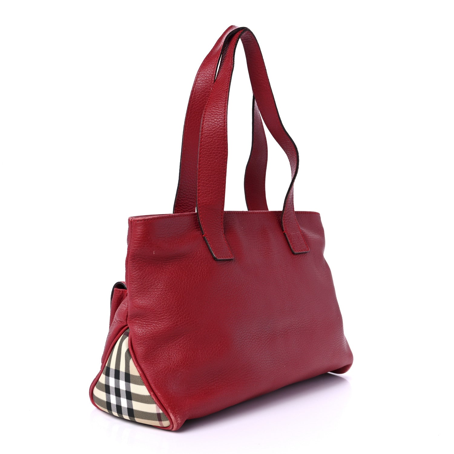 Burberry Grainy Calfskin House Check Horn Toggle Tote Red 3 of 9