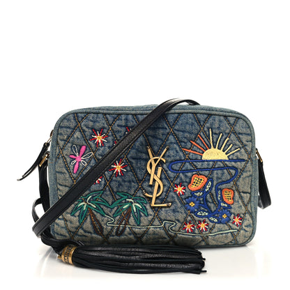 Saint Laurent Denim Matelasse Quilted Summer Embroidered Classic Monogram Camera Bag Blue 1 of 11