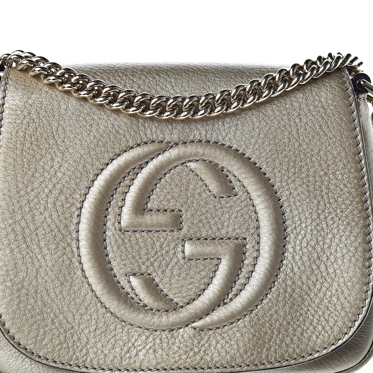 Metallic Pebbled Calfskin Small Soho Flap Crossbody Golden Beige