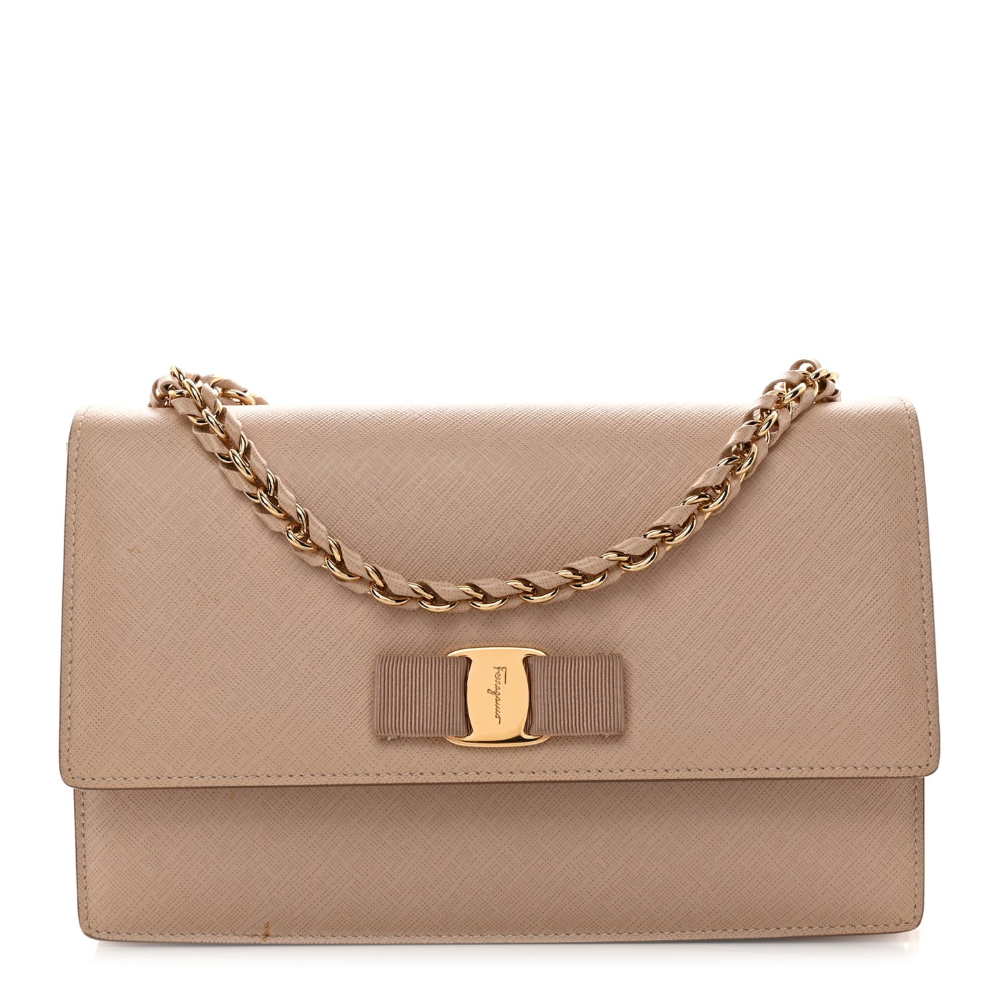 Printed Calfskin Vara Bow Chain Flap Crossbody New Bisque