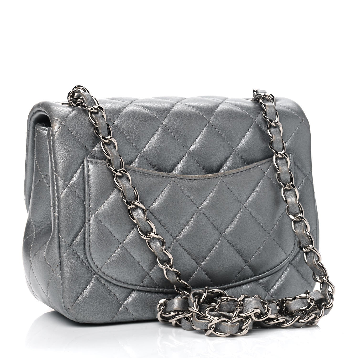Chanel Metallic Lambskin Quilted Mini Square Flap Dark Silver 2 of 8