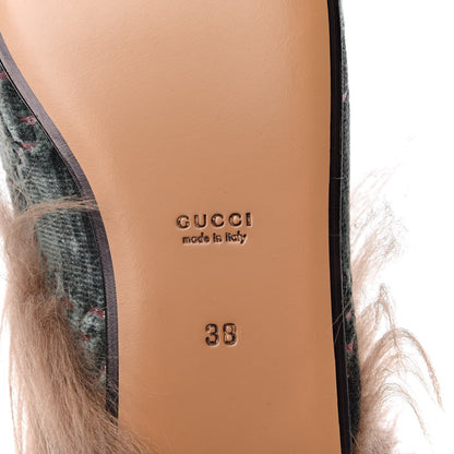 Gucci Velvet GG Monogram Fur Womens Princetown Slippers 38 Avio Dusty Pink 7 of 8