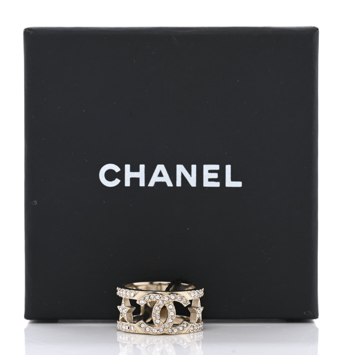 Chanel Metal Crystal CC Star Ring 52 6 Light Gold 5 of 5